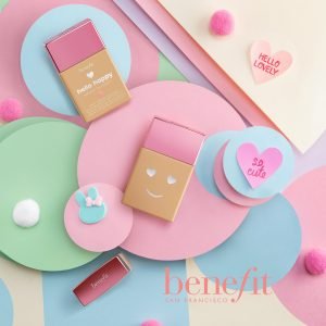 benefit makeup flatlay